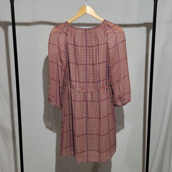 Madewell dress peasant silk sheer mini boho summer retrogrid pattern blue orange - Picture 6 of 16